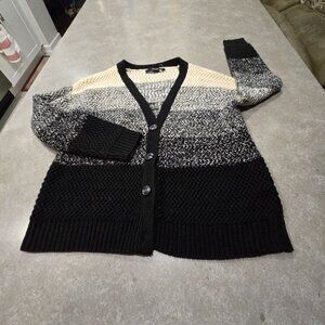 FOREVER 21 Women's Black Grey Cream Button-Down V-Neck Cardigan - Medium